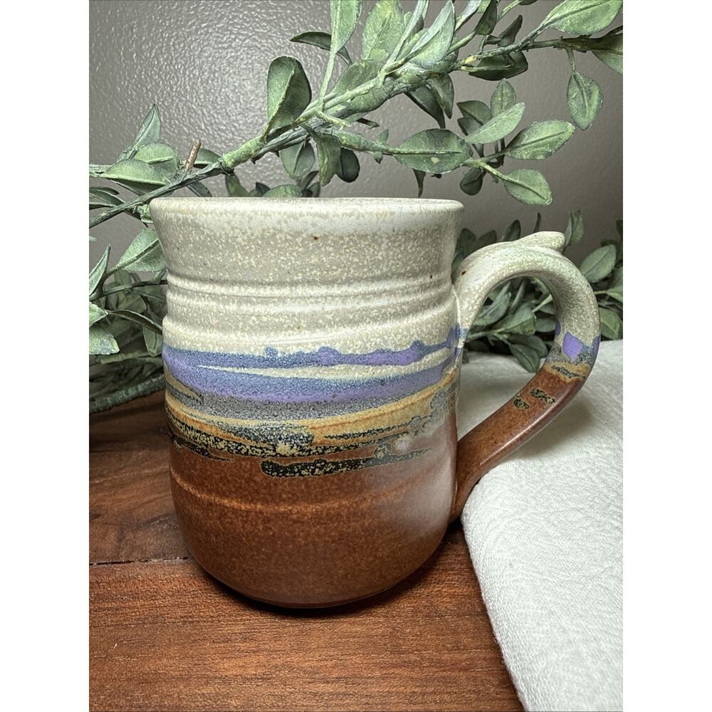 Colorado River Studio Pottery Mug w/ Handle Yuma, AZ Brown Gray Purple Glaze EUC